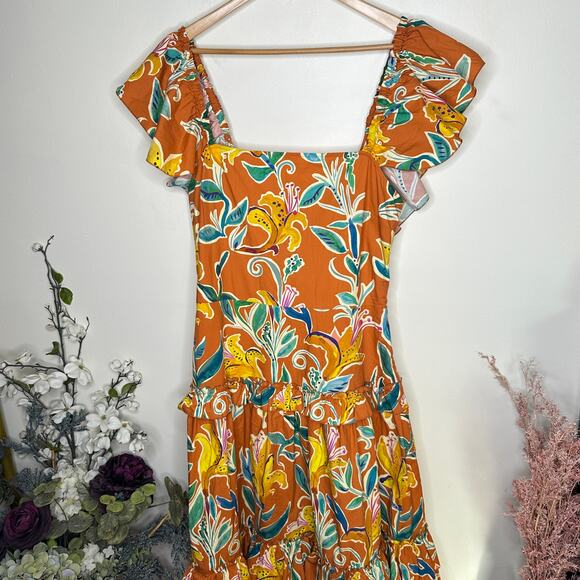 LA DOUBLEJ Scarlett Floral Tiered Maxi Dress Lily Orange Floral Sz XL {KK21} - Picture 8 of 14